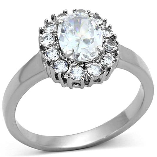 TK1223 - High polished (no plating) Stainless Steel Ring with AAA Grade CZ in Clear - Alamode - Flyclothing LLC