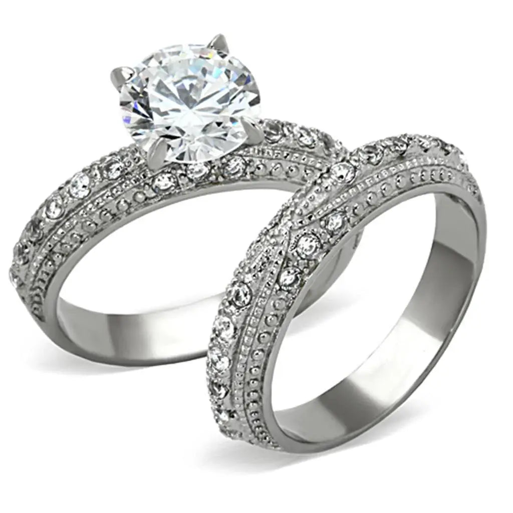 TK1228 - High polished (no plating) Stainless Steel Ring with AAA Grade CZ in Clear - Alamode - Flyclothing LLC
