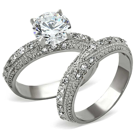 TK1228 - High polished (no plating) Stainless Steel Ring with AAA Grade CZ in Clear - Alamode - Flyclothing LLC