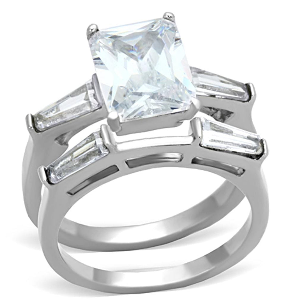 TK1229 - High polished (no plating) Stainless Steel Ring with AAA Grade CZ  in Clear - Alamode