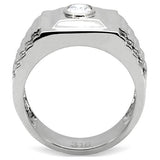 TK122 - High polished (no plating) Stainless Steel Ring with AAA Grade CZ  in Clear - Alamode