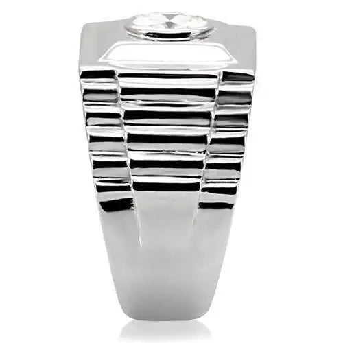 TK122 - High polished (no plating) Stainless Steel Ring with AAA Grade CZ in Clear - Alamode - Flyclothing LLC