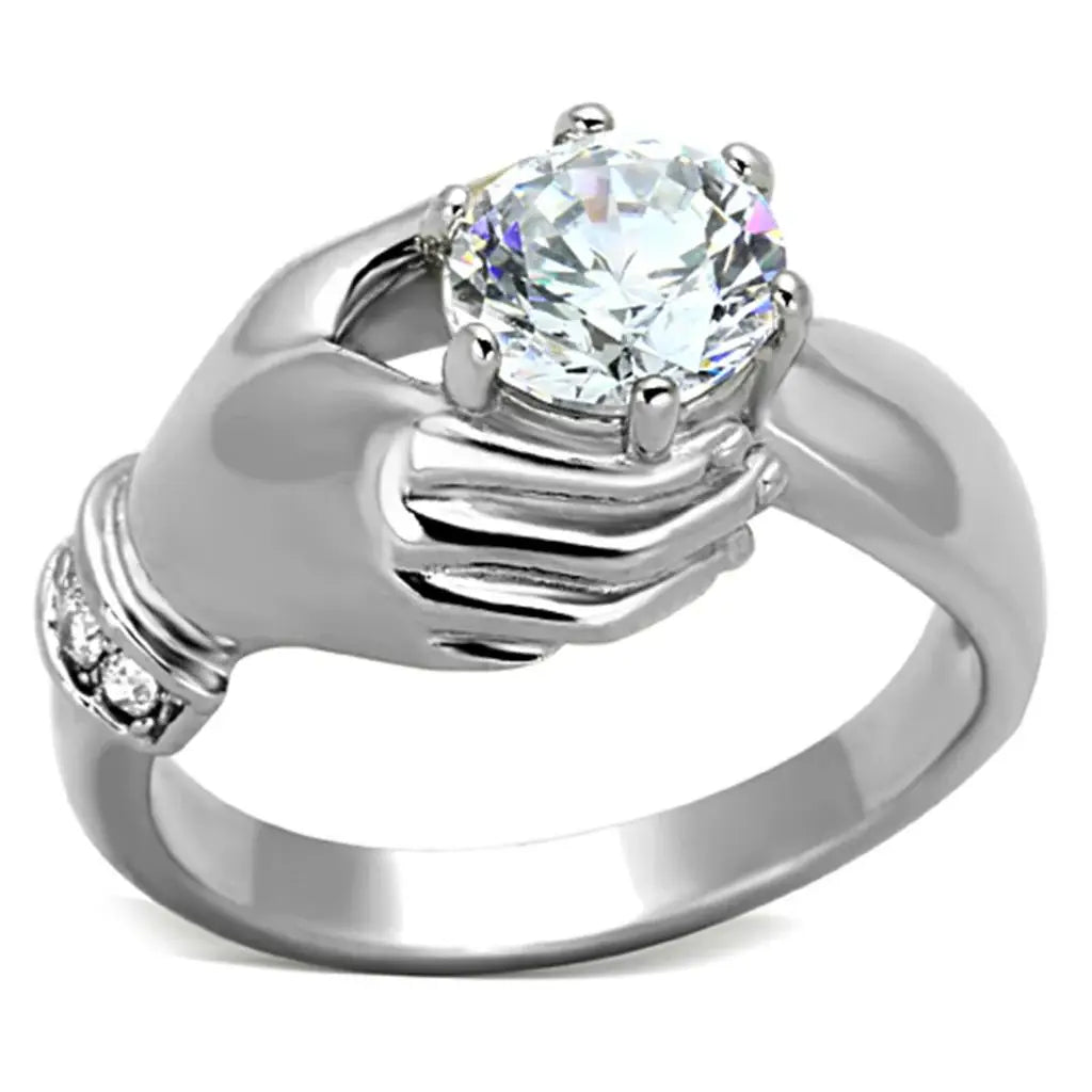 TK1230 - High polished (no plating) Stainless Steel Ring with AAA Grade CZ in Clear - Alamode - Flyclothing LLC