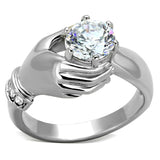 TK1230 - High polished (no plating) Stainless Steel Ring with AAA Grade CZ  in Clear - Alamode