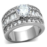 TK1232 - High polished (no plating) Stainless Steel Ring with AAA Grade CZ  in Clear - Alamode