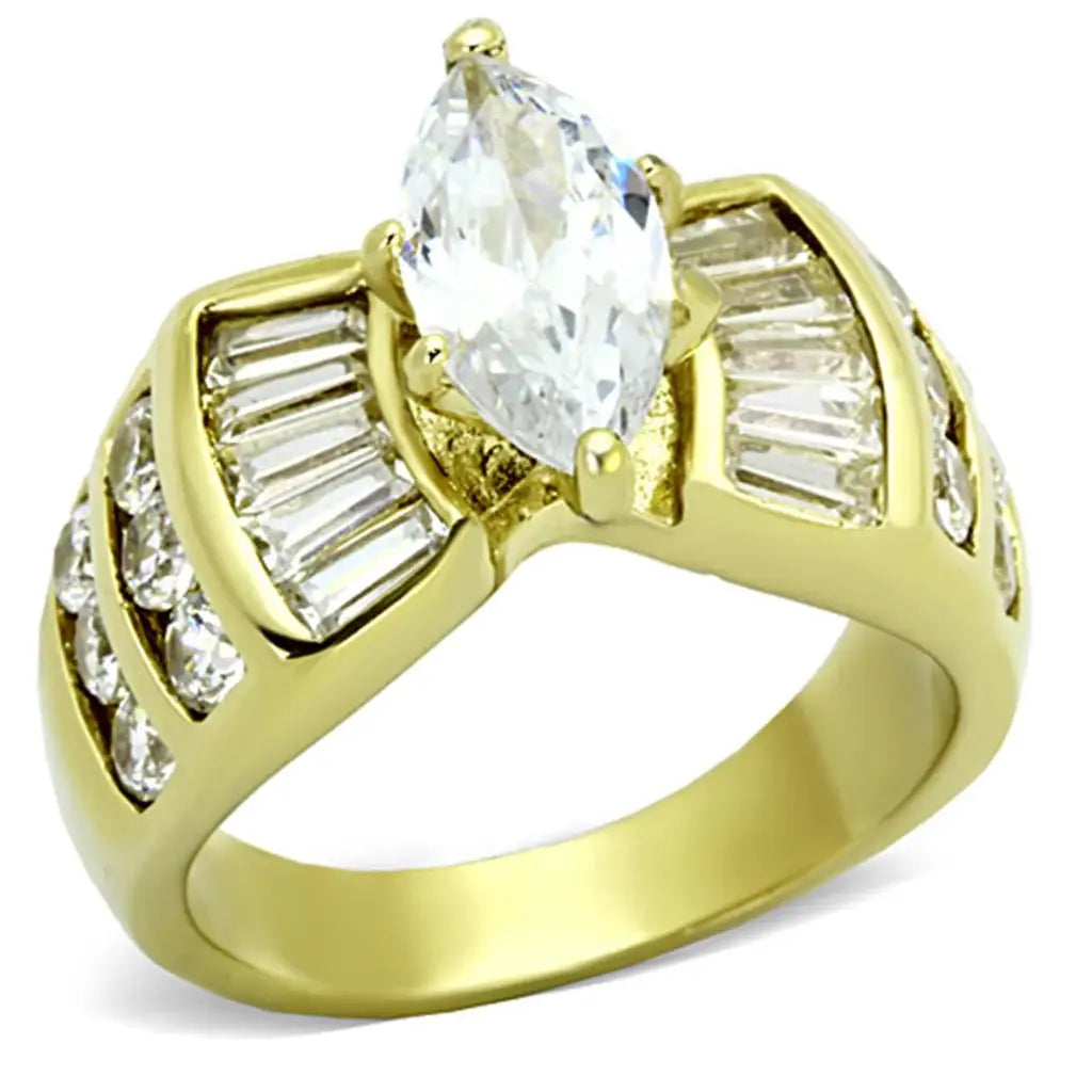 TK1235 - IP Gold(Ion Plating) Stainless Steel Ring with AAA Grade CZ in Clear - Alamode - Flyclothing LLC