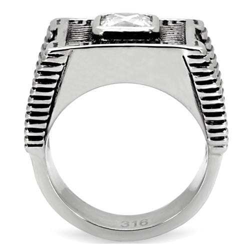 TK123 - High polished (no plating) Stainless Steel Ring with AAA Grade CZ in Clear - Alamode - Flyclothing LLC