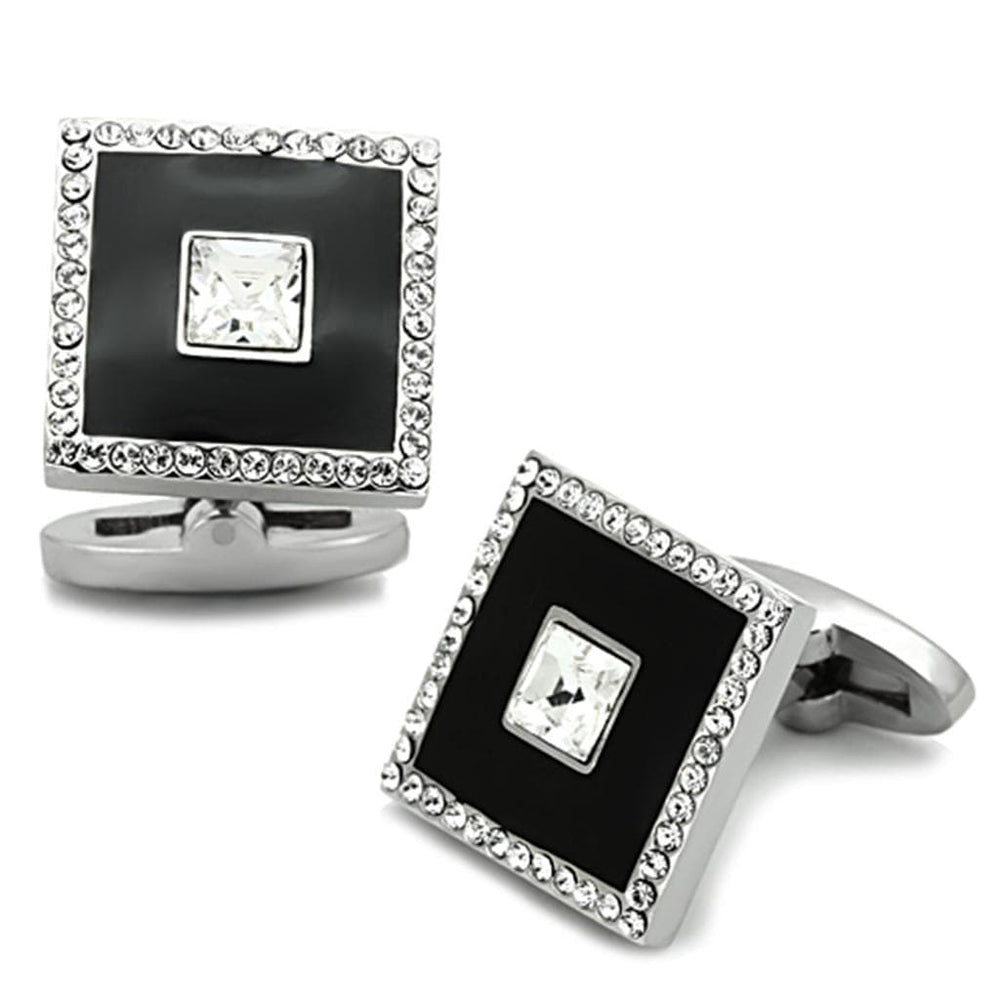 TK1242 - High polished (no plating) Stainless Steel Cufflink with Top Grade Crystal  in Clear - Alamode