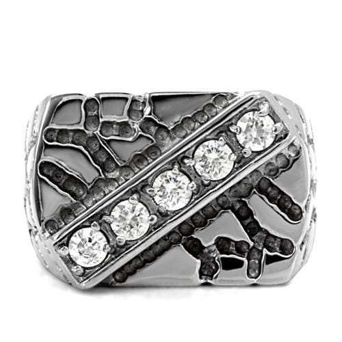 TK124 - High polished (no plating) Stainless Steel Ring with AAA Grade CZ in Clear - Alamode - Flyclothing LLC