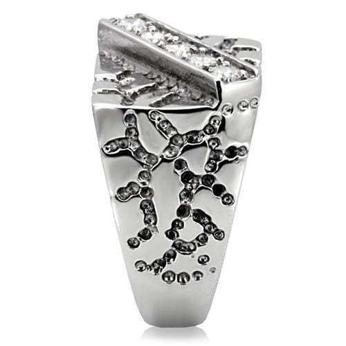TK124 - High polished (no plating) Stainless Steel Ring with AAA Grade CZ in Clear - Alamode - Flyclothing LLC