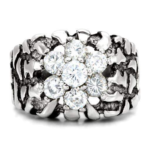 TK125 - High polished (no plating) Stainless Steel Ring with AAA Grade CZ in Clear - Alamode - Flyclothing LLC