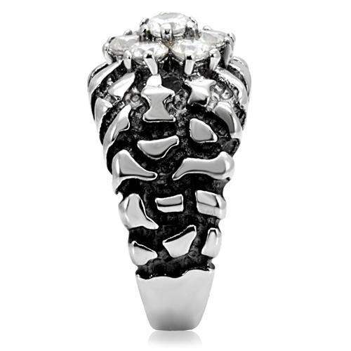 TK125 - High polished (no plating) Stainless Steel Ring with AAA Grade CZ in Clear - Alamode - Flyclothing LLC