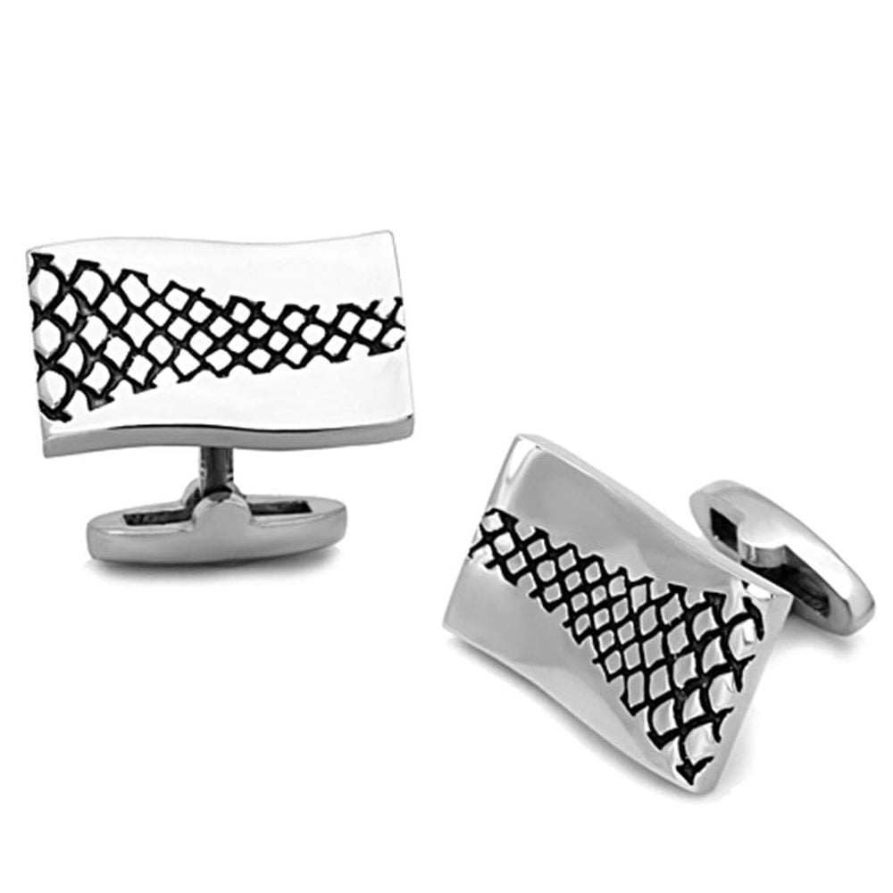 TK1260 - High polished (no plating) Stainless Steel Cufflink with Epoxy  in Jet - Alamode