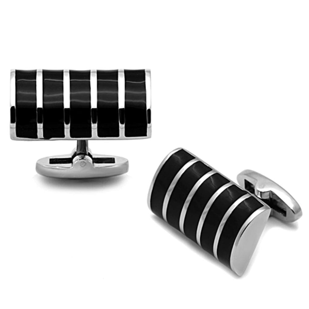 TK1263 - High polished (no plating) Stainless Steel Cufflink with Epoxy  in Jet - Alamode