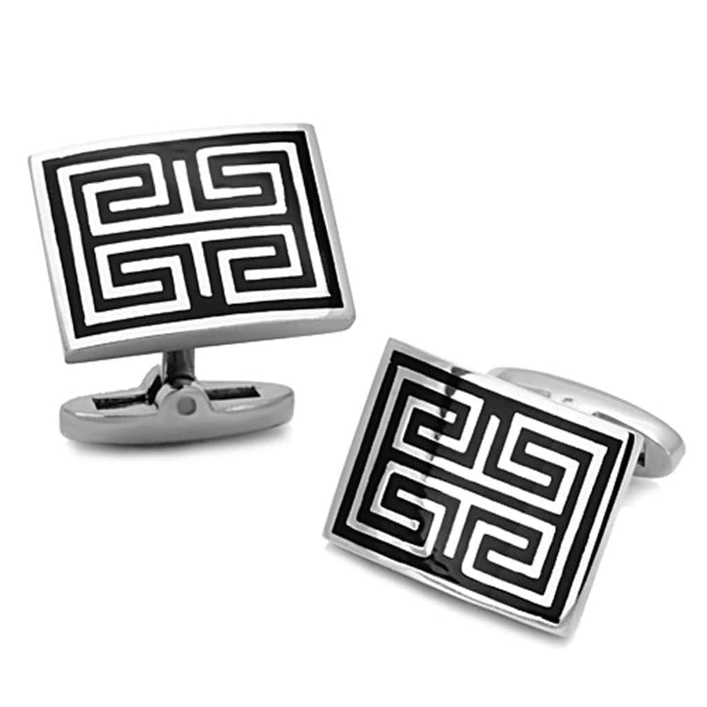 TK1265 - High polished (no plating) Stainless Steel Cufflink with Epoxy  in Jet - Alamode