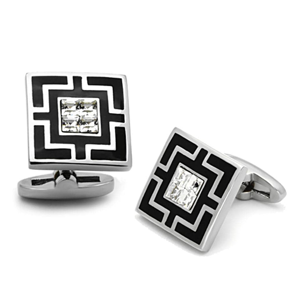 TK1267 - High polished (no plating) Stainless Steel Cufflink with Top Grade Crystal  in Clear - Alamode