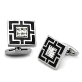 TK1267 - High polished (no plating) Stainless Steel Cufflink with Top Grade Crystal  in Clear - Alamode