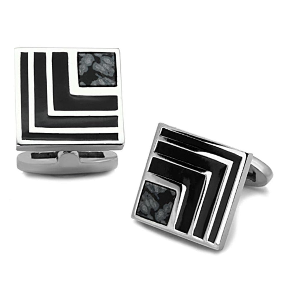 TK1269 - High polished (no plating) Stainless Steel Cufflink with Synthetic Onyx in Jet - Alamode