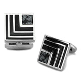 TK1269 - High polished (no plating) Stainless Steel Cufflink with Synthetic Onyx in Jet - Alamode