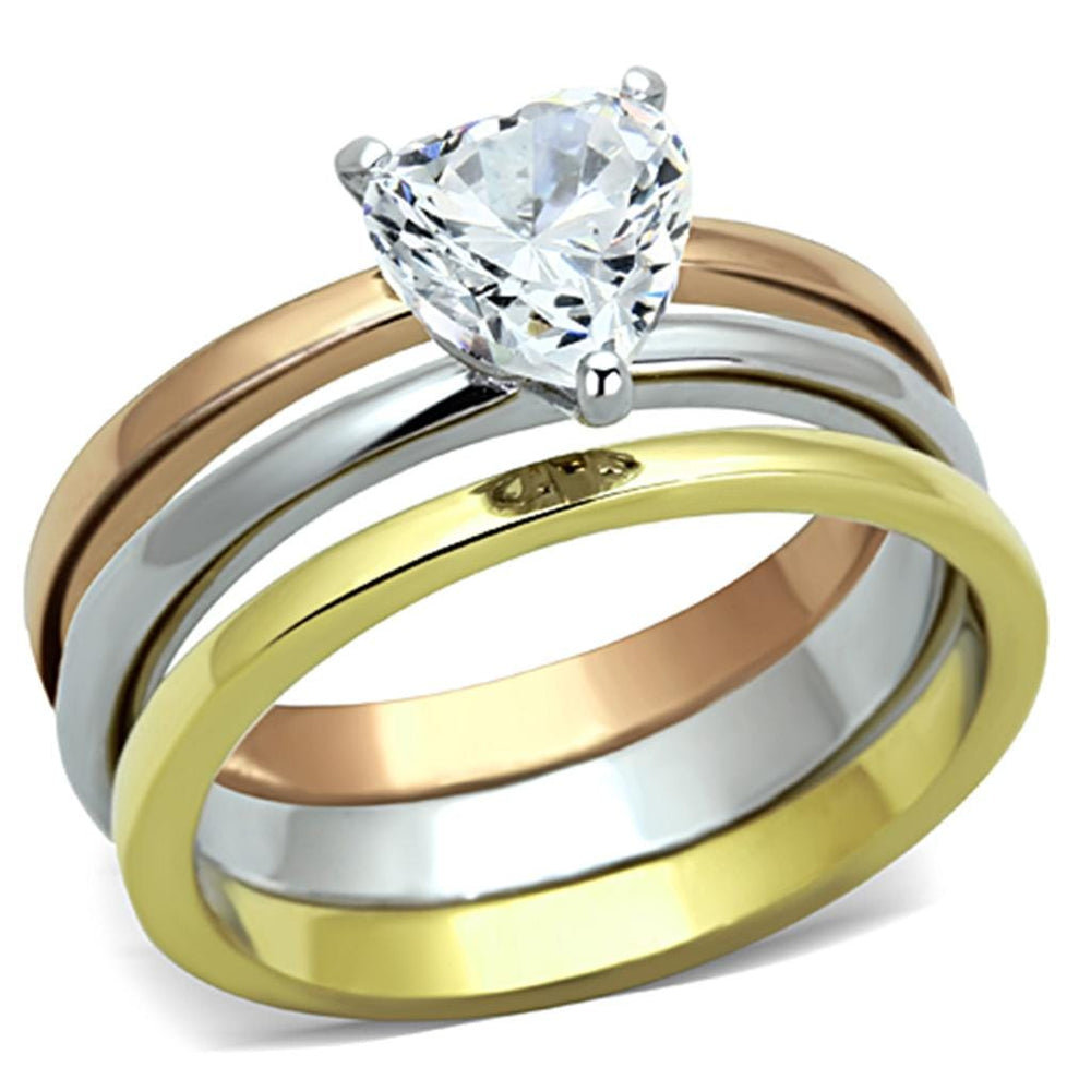 TK1274 - Three Tone IPÃƒÂ¯Ã‚Â¼Ã‹â€ IP Gold & IP Rose Gold & High Polished) Stainless Steel Ring with AAA Grade CZ  in Clear