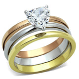 TK1274 - Three Tone IPÃƒÂ¯Ã‚Â¼Ã‹â€ IP Gold & IP Rose Gold & High Polished) Stainless Steel Ring with AAA Grade CZ  in Clear