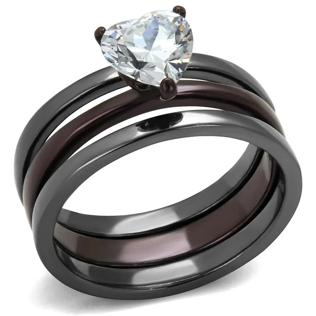 TK1274DC - IP Light Black (IP Gun) & IP Dark Brown (IP coffee) Stainless Steel Ring with AAA Grade CZ in Clear - Alamode - Flyclothing LLC