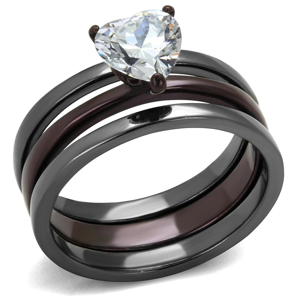 TK1274DC - IP Light Black (IP Gun) & IP Dark Brown (IP coffee) Stainless Steel Ring with AAA Grade CZ  in Clear - Alamode