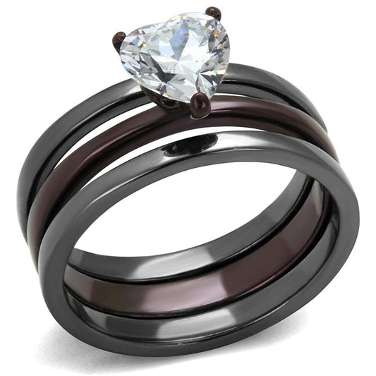 TK1274DC - IP Light Black (IP Gun) & IP Dark Brown (IP coffee) Stainless Steel Ring with AAA Grade CZ in Clear - Alamode - Flyclothing LLC