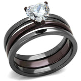 TK1274DC - IP Light Black (IP Gun) & IP Dark Brown (IP coffee) Stainless Steel Ring with AAA Grade CZ  in Clear - Alamode