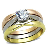 TK1278 - Three Tone IPÃ¯Â¼Ë†IP Gold & IP Rose Gold & High Polished) Stainless Steel Ring with AAA Grade CZ in Clear - Alamode - Flyclothing LLC