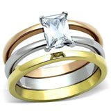 TK1279 - Three Tone IPÃ¯Â¼Ë†IP Gold & IP Rose Gold & High Polished) Stainless Steel Ring with AAA Grade CZ  in Clear