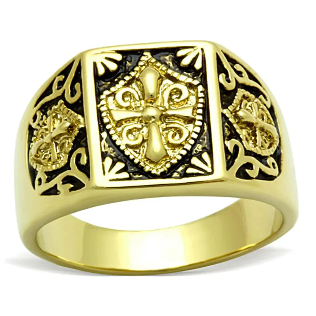 TK127G - IP Gold(Ion Plating) Stainless Steel Ring with Epoxy in Jet - Alamode - Flyclothing LLC