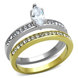 TK1282 - Two-Tone IP Gold (Ion Plating) Stainless Steel Ring with AAA Grade CZ  in Clear - Alamode