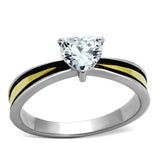 TK1283 - Two-Tone IP Gold (Ion Plating) Stainless Steel Ring with AAA Grade CZ  in Clear - Alamode