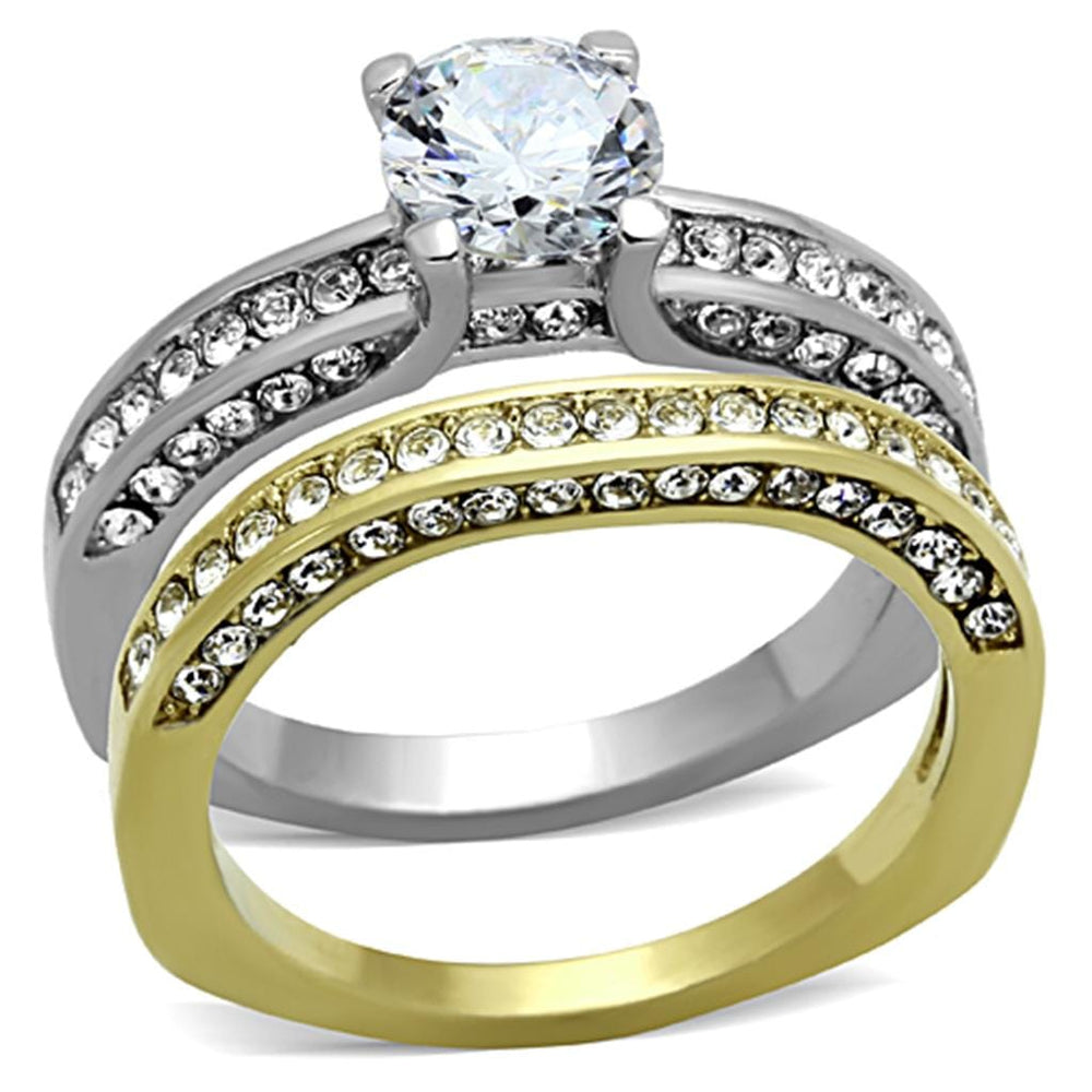 TK1284 - Two-Tone IP Gold (Ion Plating) Stainless Steel Ring with AAA Grade CZ  in Clear - Alamode