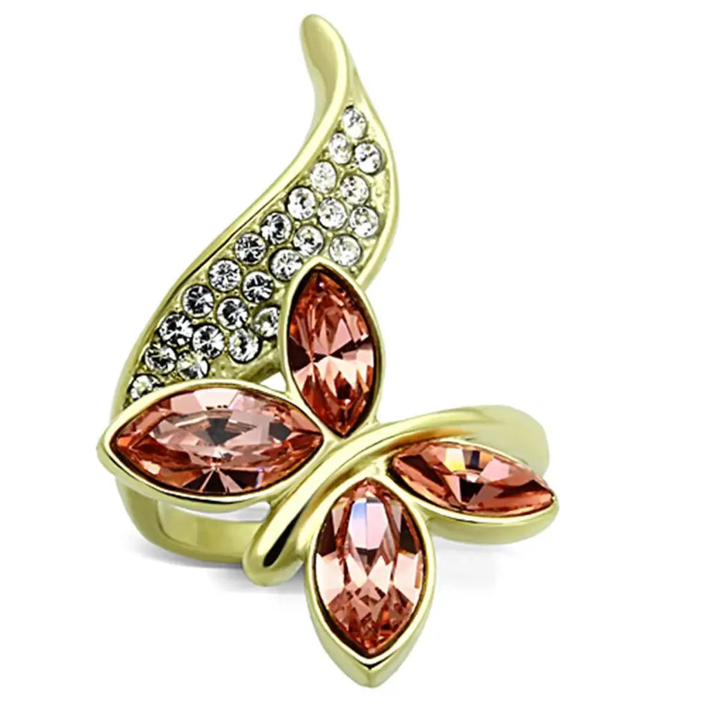 TK1288 - IP Gold(Ion Plating) Stainless Steel Ring with Top Grade Crystal in Light Peach - Alamode - Flyclothing LLC