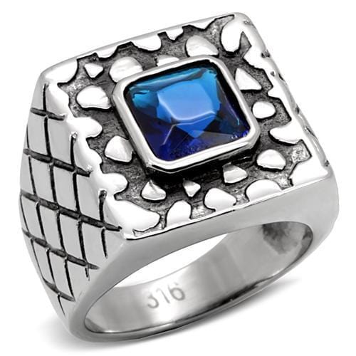 TK128 - High polished (no plating) Stainless Steel Ring with Synthetic Synthetic Glass in Montana - Alamode