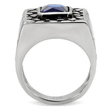 TK128 - High polished (no plating) Stainless Steel Ring with Synthetic Synthetic Glass in Montana - Alamode