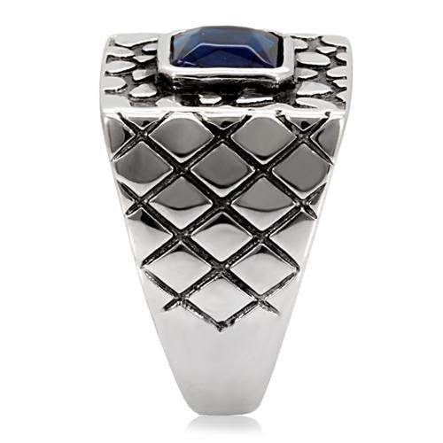 TK128 - High polished (no plating) Stainless Steel Ring with Synthetic Synthetic Glass in Montana - Alamode - Flyclothing LLC