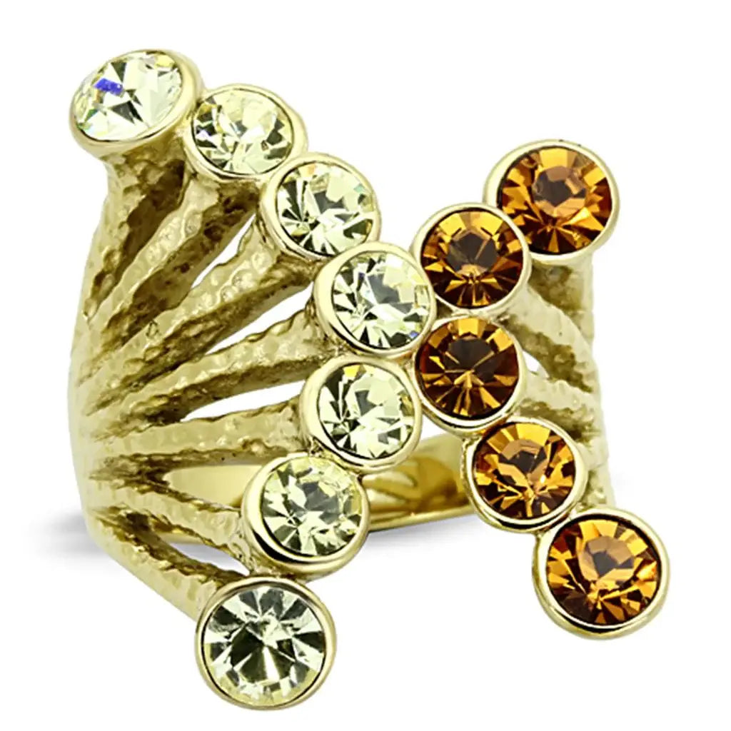 TK1291 - IP Gold(Ion Plating) Stainless Steel Ring with Top Grade Crystal in Multi Color - Alamode - Flyclothing LLC
