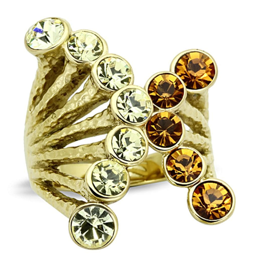 TK1291 - IP Gold(Ion Plating) Stainless Steel Ring with Top Grade Crystal  in Multi Color - Alamode