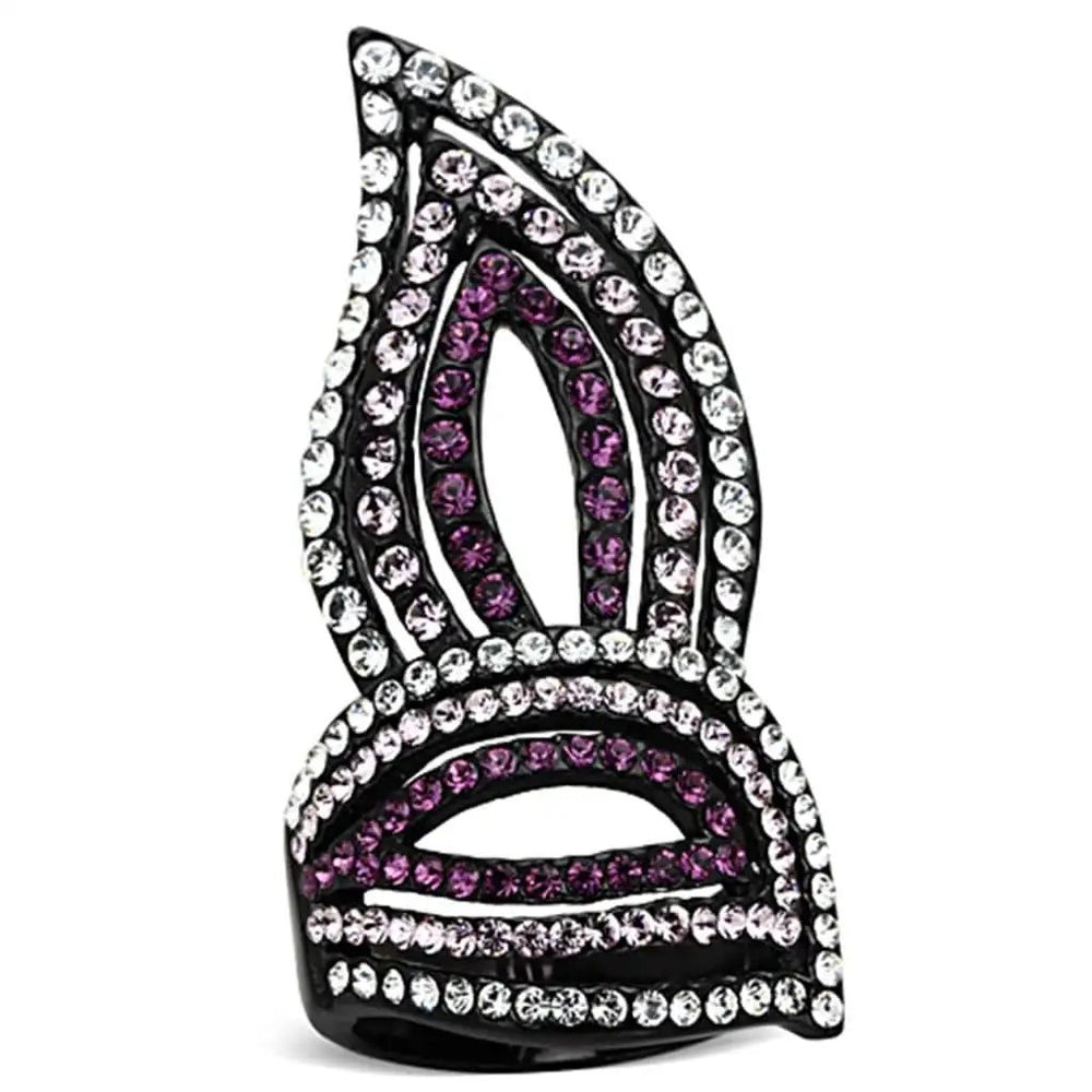 TK1293 - IP Black(Ion Plating) Stainless Steel Ring with Top Grade Crystal  in Multi Color - Alamode