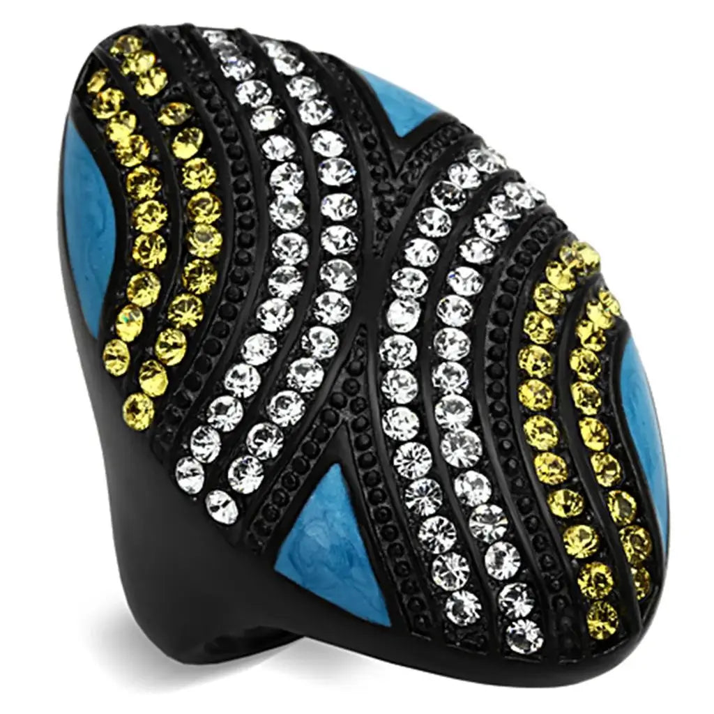 TK1294 - IP Black(Ion Plating) Stainless Steel Ring with Top Grade Crystal in Citrine Yellow - Alamode - Flyclothing LLC