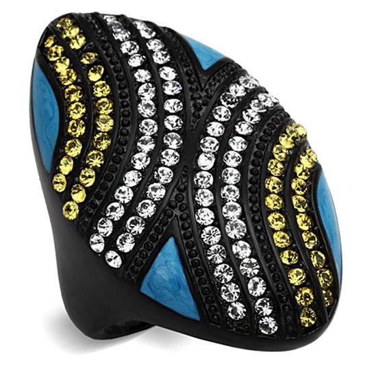 TK1294 - IP Black(Ion Plating) Stainless Steel Ring with Top Grade Crystal in Citrine Yellow - Alamode - Flyclothing LLC
