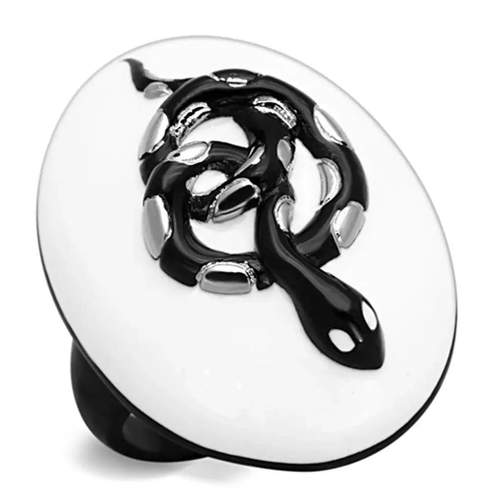 TK1295 - Two-Tone IP Black Stainless Steel Ring with Epoxy in White - Alamode - Flyclothing LLC