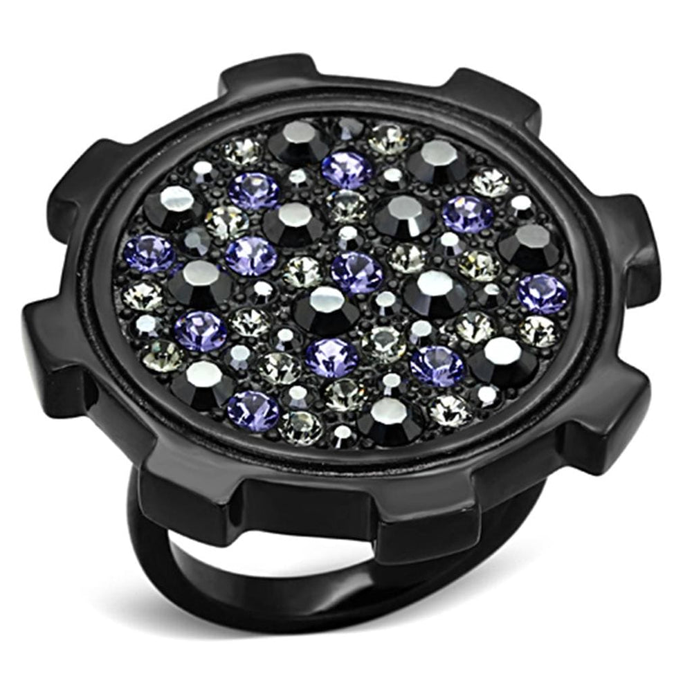 TK1296 - IP Black(Ion Plating) Stainless Steel Ring with Top Grade Crystal  in Multi Color - Alamode