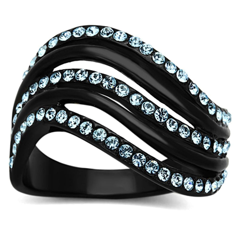 TK1297 - IP Black(Ion Plating) Stainless Steel Ring with Top Grade Crystal  in Sea Blue - Alamode