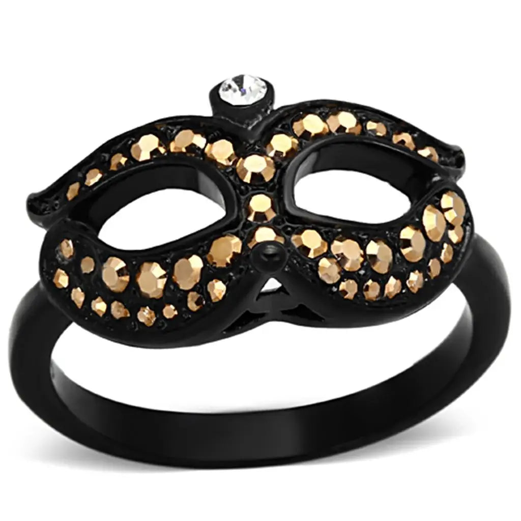 TK1299 - IP Black(Ion Plating) Stainless Steel Ring with Top Grade Crystal in Metallic Light Gold - Alamode - Flyclothing LLC