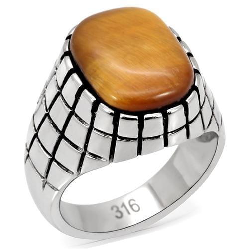 TK129 - High polished (no plating) Stainless Steel Ring with Synthetic Tiger Eye in Topaz - Alamode