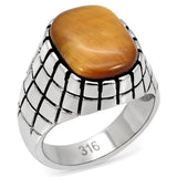 TK129 - High polished (no plating) Stainless Steel Ring with Synthetic Tiger Eye in Topaz - Alamode
